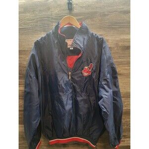 Vintage 90s Cleveland Indians STARTER Jacket XLarge Windbreaker Half Zip blue